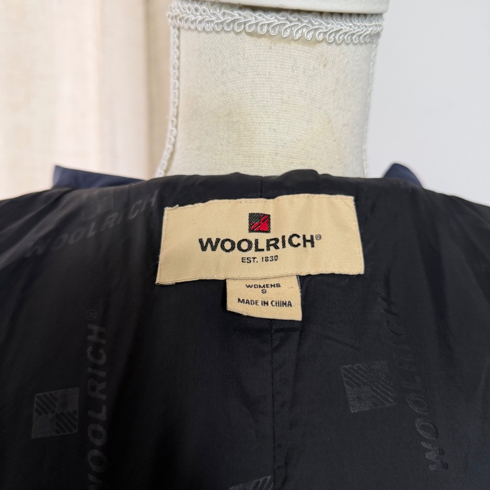 Woolrich Hooded Parka Jacket Coat Wool Blend Navy Blue Toggle Zip Women's SMALL - Picture 15 of 16